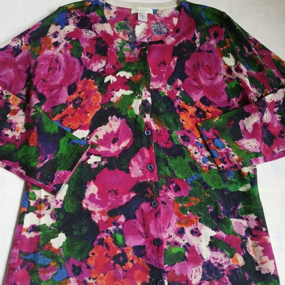 Garnet Hill Floral Cardigan - Pink, Green, Blue